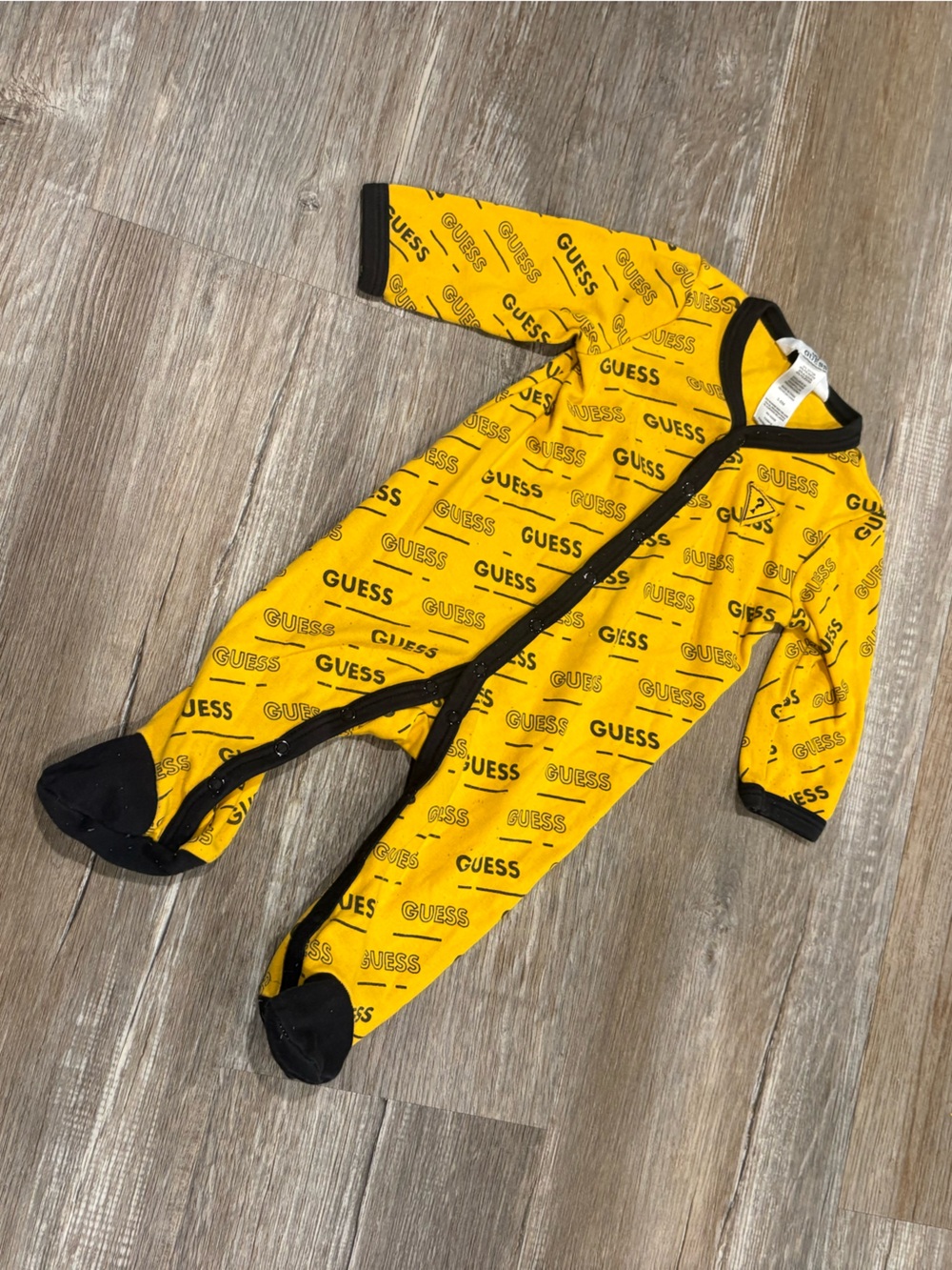 Guess Yellow and Black Logo Print One-Piece